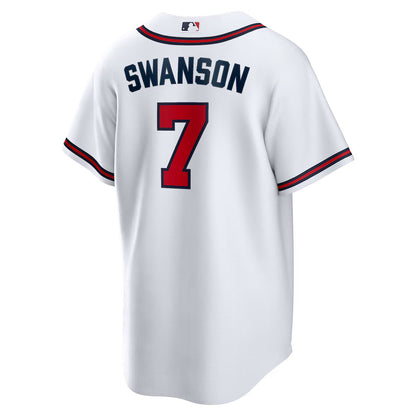 Men's Atlanta Braves Dansby Swanson White Home Replica Player Name Jersey